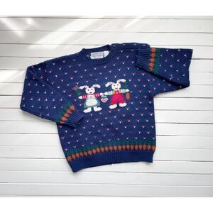 vtg‎ Northern Isles blue bunny rabbit carrot easter sweater